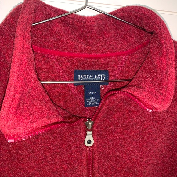 🤍 EUC Unisex Land’s End Oversized 1/4 Zip Fleece Maroon Pullover - Picture 3 of 4